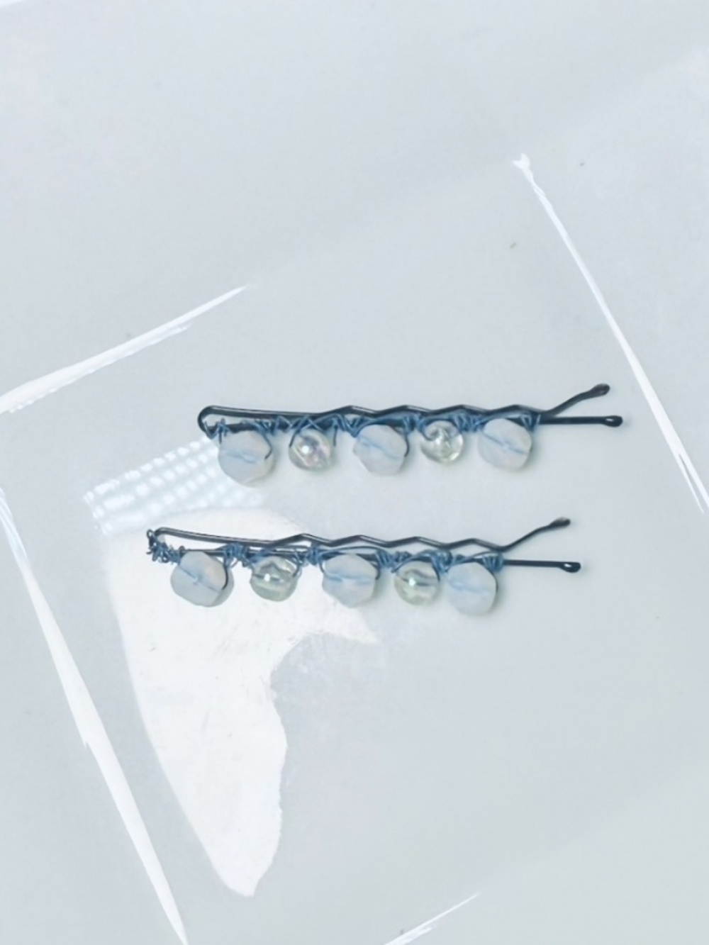 Milky White Faceted & Small Clear beaded Bobby Pins